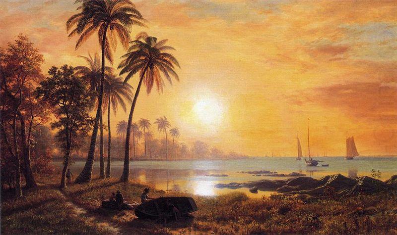 Tropical Landscape with Fishing Boats in Bay, Albert Bierstadt